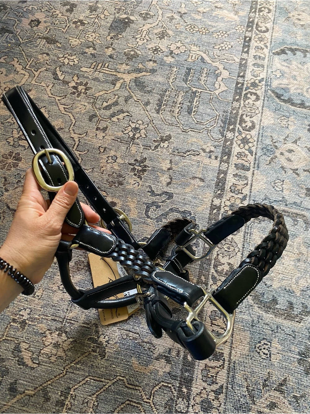 D’yon Braided Black Leather Horse Bridle with Silver Hardware